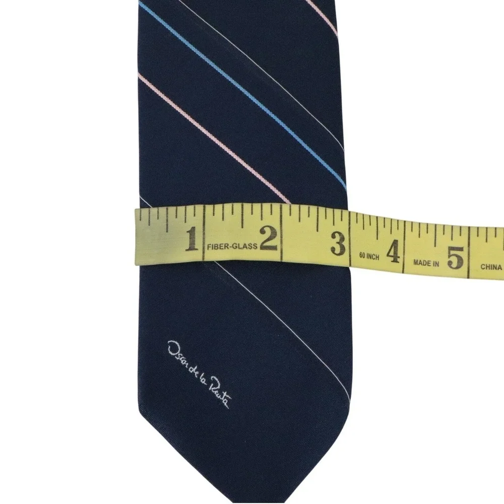 Vintage Oscar de la Renta Silk Neck Ties Navy Brown Stripe Classic 57